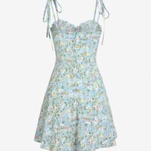 Quality 25% OFF 2022 Tiny Floral Tie Shoulder Frilled Bustier Mini Dress In LIGHT BLUE